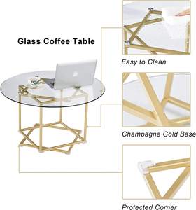 โต๊ะข้างทรงกลมกระจกสีทองทันสมัย โต๊ะกาแฟหรูหราสำหรับห้องนั่งเล่น ห้องนอน สำนักงาน ระเบียง โต๊ะตกแต่งโครงโลหะ - Product Image 2