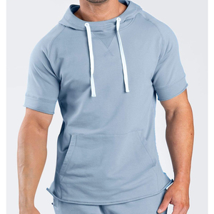 Sudadera con capucha de manga corta para hombre, informal, para gimnasio, con bolsillos con cremallera - Product Image 6