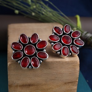 Direct Factory Brass Oxidized Silver <b>Earrings</b> <b>Turquoise</b> Floral Design | Bohemia Style Party Women's Wholesale Bulk Best Price - Product Image 4