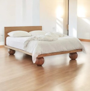 Teak Wood <b>Bed</b> <b>Frame</b> <b>Queen</b> <b>Size</b> Solid Wood Handmade Scandinavian Style Bedstead with Round Legs Natural Finish - Product Image 4