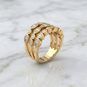 1.45CTW Round Pear Marquise Cut Bezel Set Multi Band Cluster <b>Statement</b> <b>Ring</b> - Product Image 1