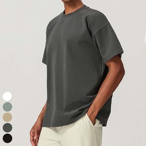 T-shirt décontracté en coton uni surdimensionné pour homme, manches courtes, col rond, respirant, couleur unie, jersey - Product Image 4