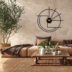 Modern Geometric Metal <b>Wall</b> <b>Clock</b> Abstract Round Designer <b>Clock</b> Black Gold Decorative <b>Wall</b> Art Contemporary <b>Living</b> <b>Room</b> Home - Product Image 6