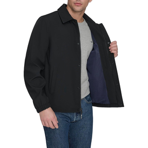 Men's Black Windproof Casual Shirt Jacket With Zipper Closure And Button Front Regular Fit Turn-down Collar Polyester Shell - Product Image 1
