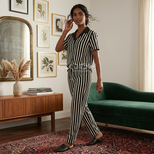 Ensemble de pyjama rayé pour femmes avec logo personnalisé Cosh International Delta Sigma Sorority Greek Apparel, manches courtes, col rabattu - Product Image 5