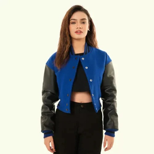 Veste de baseball courte tendance bleu et noir pour femme - Product Image 6