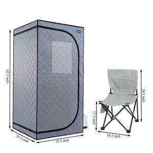 Tenda Sauna a Vapore Portatile Grigia in PVC Stile Mini Plus con Telecomando, Sedia Pieghevole, Coperta Sauna a Vapore Personale per Casa e Spa - Product Image 6