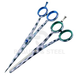 Tijeras Profesionales de Acero Inoxidable para Cortar el Cabello con Diseño Floral Azul y Hojas Rectas Afiladas - Product Image 6