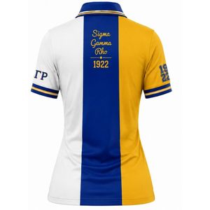 Camiseta Polo Color Block para Mujer Sigma Gamma Rho, Azul Rey y Dorado, con 3 Paneles Bordados con Letras Griegas, Ropa Casual de Moda para Hermandades - Product Image 2