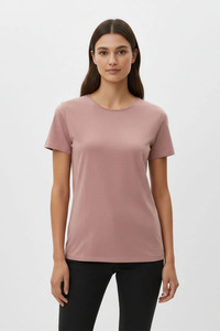 T-shirt personnalisé pour femme, couleur unie, col rond, manches courtes, tricoté, coupe décontractée, vêtements OEM ODM - Product Image 4