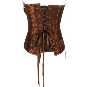 Corset en satin marron pour femme avec dos lacé et détail nœud, design sculptant pour adultes - Product Image 4