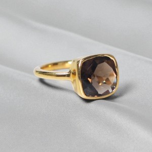 <b>Cushion</b> Shape 10 MM Smoky Quartz Gemstone Women <b>Ring</b> - Fashion Gold Plated <b>Rings</b> - Wholesale Bulk Price <b>Ring</b> - Product Image 2