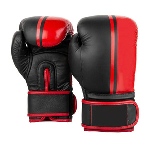 Leather Boxing Gloves Black Red Laced Adjustable Wrist <b>Strap</b> for Adults Boxing Training Gear Best Price Custom Boxing Gloves - Product Image 1