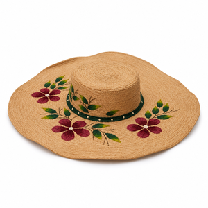Sombrero Panamá Unisex Personalizado con Estampado Floral Serigrafiado, para Viajes, Playa, Fiestas, con Lazo de Flores, para Adultos, Venta al Por Mayor - Product Image 1