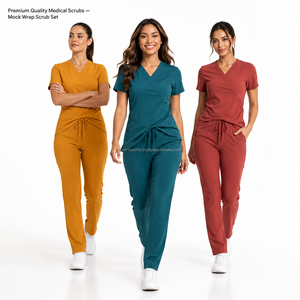 Mandarin Collar <b>Nurse</b> <b>Scrub</b> Uniform Custom Embroidered Logo Elastic Waistband Drawstring Soft Touch Woven Spandex/Polyester - Product Image 1