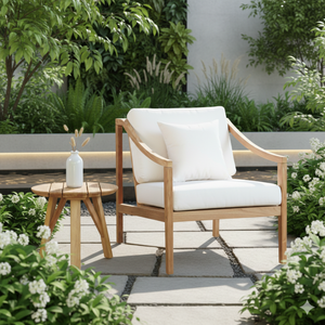 Fauteuil de salon d'extérieur moderne en teck massif avec coussin imperméable pour salon et hôtel - Product Image 2