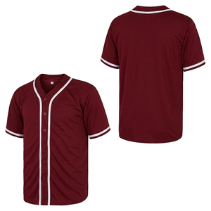 Camiseta de Béisbol para Hombre, Manga Corta, Color Granate Sólido, Cuello en V, Cierre de Botones, Transpirable, Ropa Deportiva de Poliéster, Uniforme de Equipo - Product Image 1