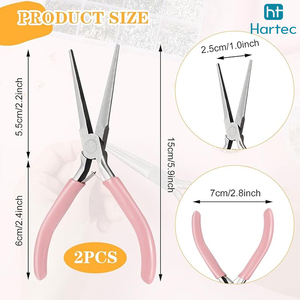 2 Pcs Long Reach Needle Nose Jewelry Pliers Precision Wire Holding Bending Hand <b>Tools</b> Soft <b>Pink</b> Comfort Grip for Crafting - Product Image 5
