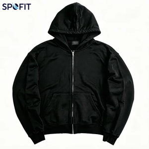 Custom 450gsm Cotton Zip Up Hoodie Oversized French Terry Heavyweight Rhinestone <b>Zipper</b> <b>Sweatshirt</b> for Men - Product Image 1