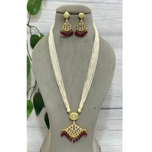 Luxury Premium Quality Moissanite Polki Kundan <b>Pearl</b> Pendant <b>Necklace</b> <b>Set</b> for Wedding and Party Wear for Women - Product Image 2