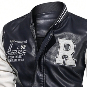 Veste de baseball en cuir véritable pour homme avec broderie chenille personnalisée, veste décontractée tissée pour l'hiver - Product Image 3
