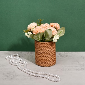 Wooden <b>marker</b> <b>pen</b> holder decorative desktop organizer woven rattan pencil pot basket for sale - Product Image 2