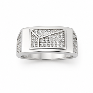 925 Sterling Silver Mens Geometric Diamond <b>Cluster</b> Ring High Polish Modern Angular Design Band Wedding Party Daily Wear Fine Jew - Product Image 4