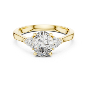 แหวนหมั้นเพชรทรงรีและทรงสามเหลี่ยมเพชรพลอยสังเคราะห์ทองคำ 14K สีเหลืองสำหรับผู้หญิง |   แหวนครบรอบหรูหราที่ได้รับการรับรองจาก IGI - Product Image 1