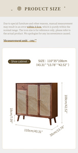 <span class=keywords><strong>Meuble</strong></span> de rangement à chaussures en rotin avec structure en <span class=keywords><strong>bois</strong></span> massif, organisateur d'entrée à 4 niveaux et un tiroir, idéal pour la décoration intérieure de style Mid-Century - Product Image 6