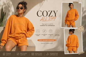 Sudadera Cómoda de Cuello Redondo, Holgada, Ecológica, Transpirable, de Poliéster/Algodón, Tejida, con Diseño en Relieve, Manga Larga, para Mujer - Product Image 2