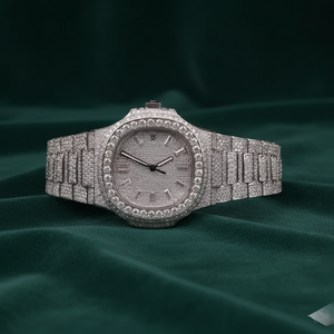 Pragalbh Reloj de Lujo de Dos Tonos en Oro Rosa, Totalmente Adornado con Moissanita, Cuarzo, Cristal de Shanghái, Estilo Hip-Hop, Ligero, de Acero Inoxidable y Zafiro 3 - Product Image 1