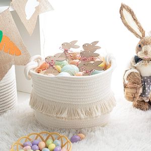 <b>Small</b> Woven Storage <b>Basket</b> Cotton Rope Decorative <b>Hamper</b> with Tassel Nursery Diaper Blanket Magazine Organizer - Product Image 6