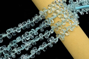 Perles de pierres précieuses en aquamarine facettées en forme de poire 3*5-4-6mm, brin de pierres précieuses briolette, 7 pouces, naturelles, percées en haut, trou de 0,40 mm pour la fabrication de bijoux - Product Image 4