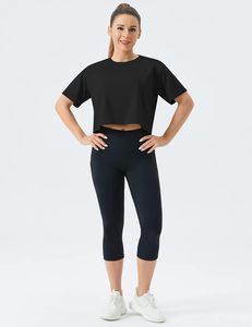 Nouveau T-shirt de sport ample en coton pour femme, à manches courtes, crop top dévoilant le nombril, idéal pour la danse, la course, le yoga et le fitness - Product Image 1