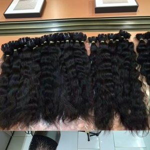 Extensiones de Cabello Humano Natural Indio, Cutícula Alineada, Ondulado, Micro-loop, Pelucas con Frente de Encaje, Negro Natural - Product Image 2