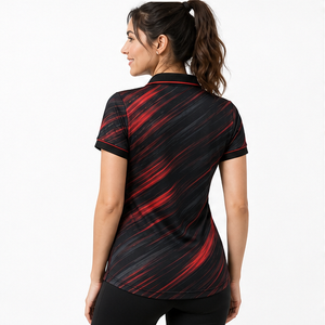 Polo Deportivo Personalizado para Mujer, Color Negro y Rojo, de Secado Rápido, Transpirable, Manga Corta, para Golf, Tenis, Uniforme de Equipo WPS-0759 - Product Image 3