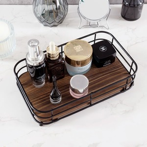 Plateau de rangement cosmétique en bois, design minimaliste rectangulaire, cadre en métal, emballage en une seule pièce - Product Image 5
