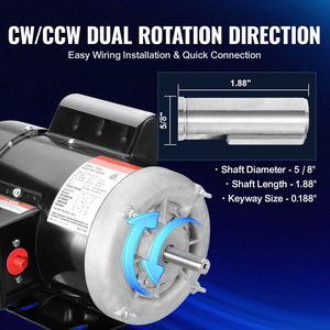 Motore per Compressore d'Aria Monofase 115V/230V 0.75HP 1725 Giri/min Telaio 56 Albero Scanalato 5/8" Rotazione CW/CCW Motori AC - Product Image 1