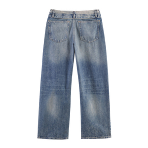 Jeans de Mezclilla de Pierna Ancha para Hombre, Lavado Oscuro, Corte Holgado, Cintura Media, Estilo Casual Urbano, Verano/Invierno, Tejido de Algodón - Product Image 2