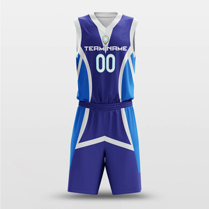 Ensemble de maillots de basket-ball sublimés personnalisés, violet, bleu, blanc, col en V, sans manches, évacuation de l'humidité, vêtements de sport unisexes pour adultes - Product Image 1