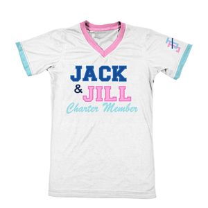 เสื้อแจ็คแอนด์จิล ชิปเปอร์เมมเบอร์ คอวี คลาสสิค ลำลอง แขนสั้น เนื้อผ้านุ่ม ระบายอากาศได้ดี ผ้าคอตตอนผสม พิมพ์ลายตามสั่งสำหรับสมาชิก - Product Image 1