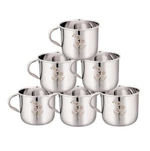 Stainless Steel Kullad Cup Set with <b>Tray</b> <b>Mirror</b> Finish Set of 6 <b>Silver</b> - Product Image 3