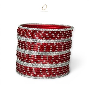 Shining Colourful Premium Kids <b>Red</b> Stainless Steel Zircon Bangles Set Girls Wedding Wear Indian Fashion Jewelry Silver Plated - Product Image 2