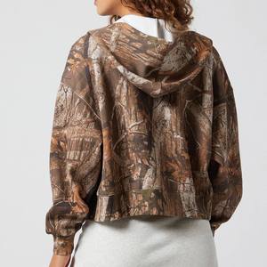 Sweat à capuche oversize court en molleton vintage pour femme avec logo personnalisé, style streetwear épais - Product Image 2