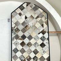 Chemin de table en cuir de vachette patchwork à carreaux, design tendance, avec cuir véritable, décoration style ferme pour tables à manger et consoles