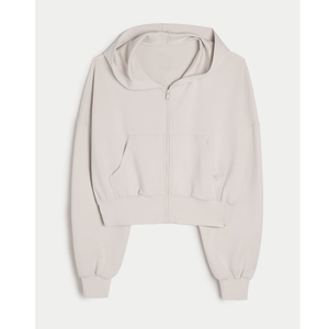 Hoodie court taille haute pour femme en molleton de coton écologique, design 2-en-1, teint en pièce, vêtement décontracté, OEM ODM, vente en gros, usine - Product Image 6