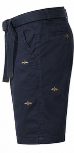 Shorts Bermuda Homme Bleu Marine avec Broderie Abeille Taille Mi-Haute en Tissu Oxford de Coton Décontracté à Braguette Boutonnée - Product Image 5