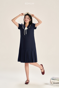 Vestido de Maternidad B2 MUM V1535 de Manga Corta y Corte en A para Mujeres Embarazadas, con Lazo Desmontable, Tela Impermeable, Cintura Elástica Ajustable Lateral - Product Image 4