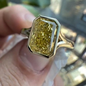 Emerald Cut Yellow Diamond <b>Cocktail</b> <b>Ring</b> 18K Solid <b>Gold</b> Bezel Setting Classic Women's Fine <b>Ring</b> - Product Image 1