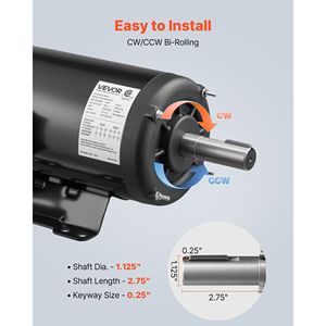 Motor de CA de 5 HP y 20.7 N.m con eje de 1.125 pulgadas, 1725 RPM, rotación CW/CCW, longitud de eje de 2.75 pulgadas para compresor de aire - Product Image 4